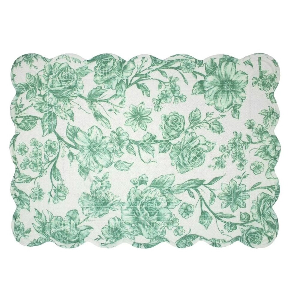Pioneer Woman Agatha Quilted Fabric Placemat 14" x 20" Green White Kitchen Gift